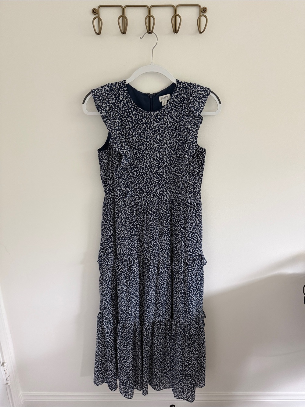 J. Crew Navy and White Floral Tiered Maxi Dress